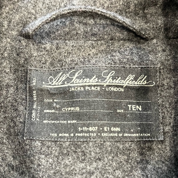 AllSaints Spitalfields Wool Pleated High-Low Tuxedo Jacket Gray UK10/US6 - Picture 7 of 14